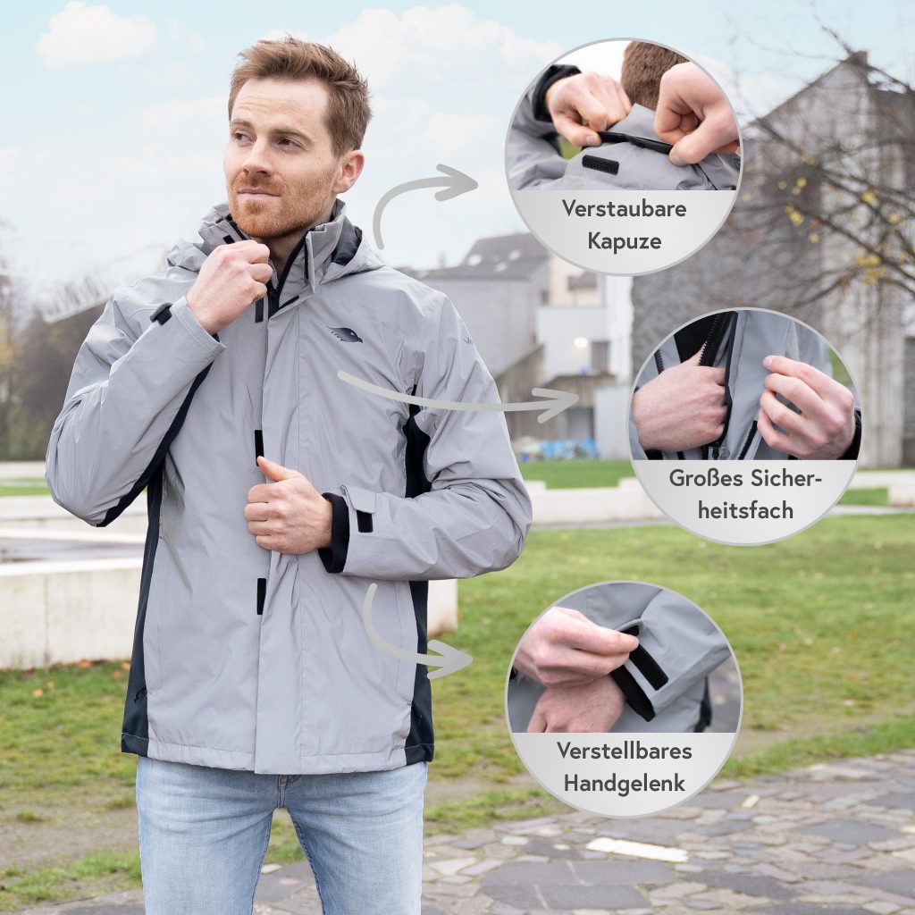 Herren Reflektierend Outdoorjacke - Wasserdicht mit Kapuze